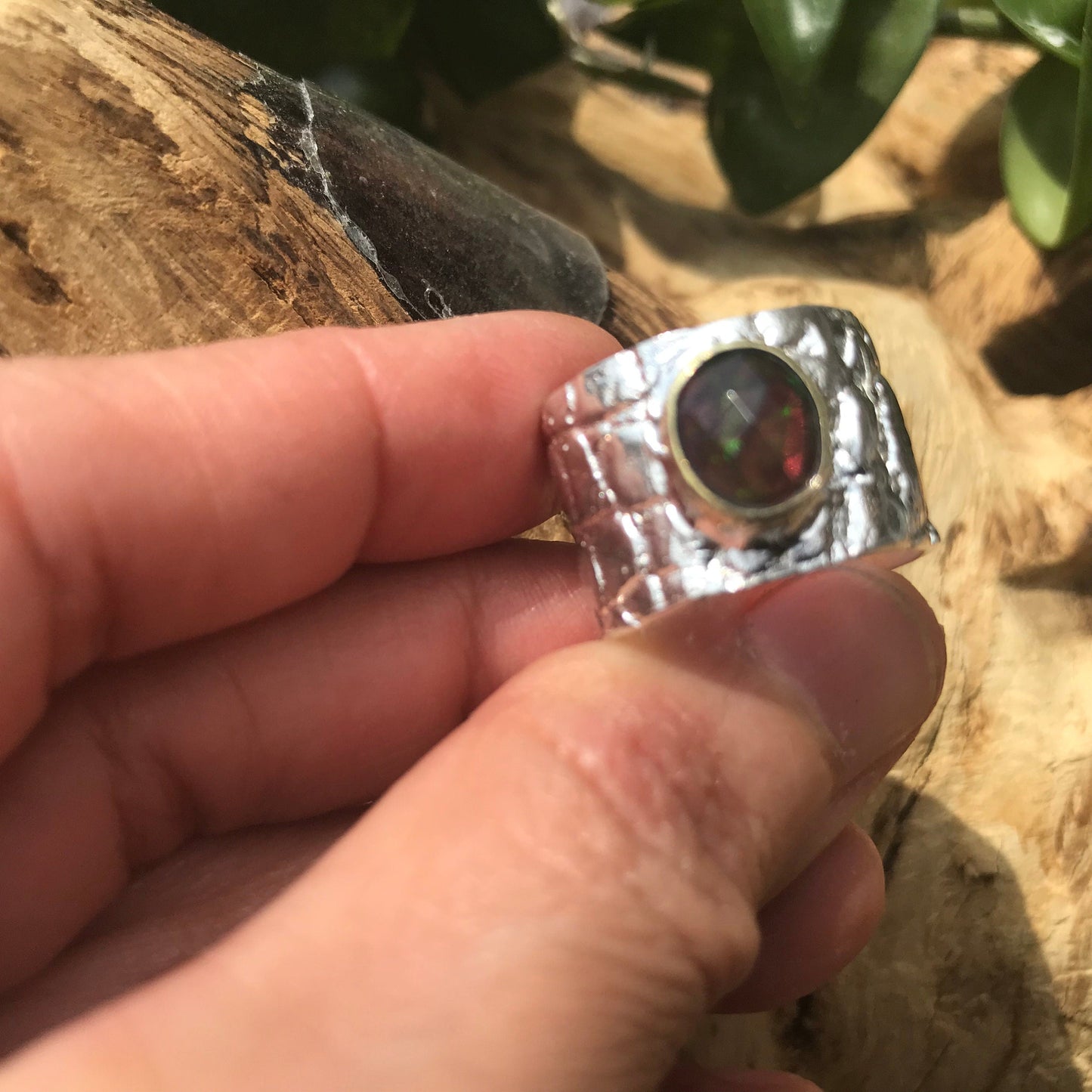 sterling silver natural blue fire opal band ring 8 Colors Of Etnika