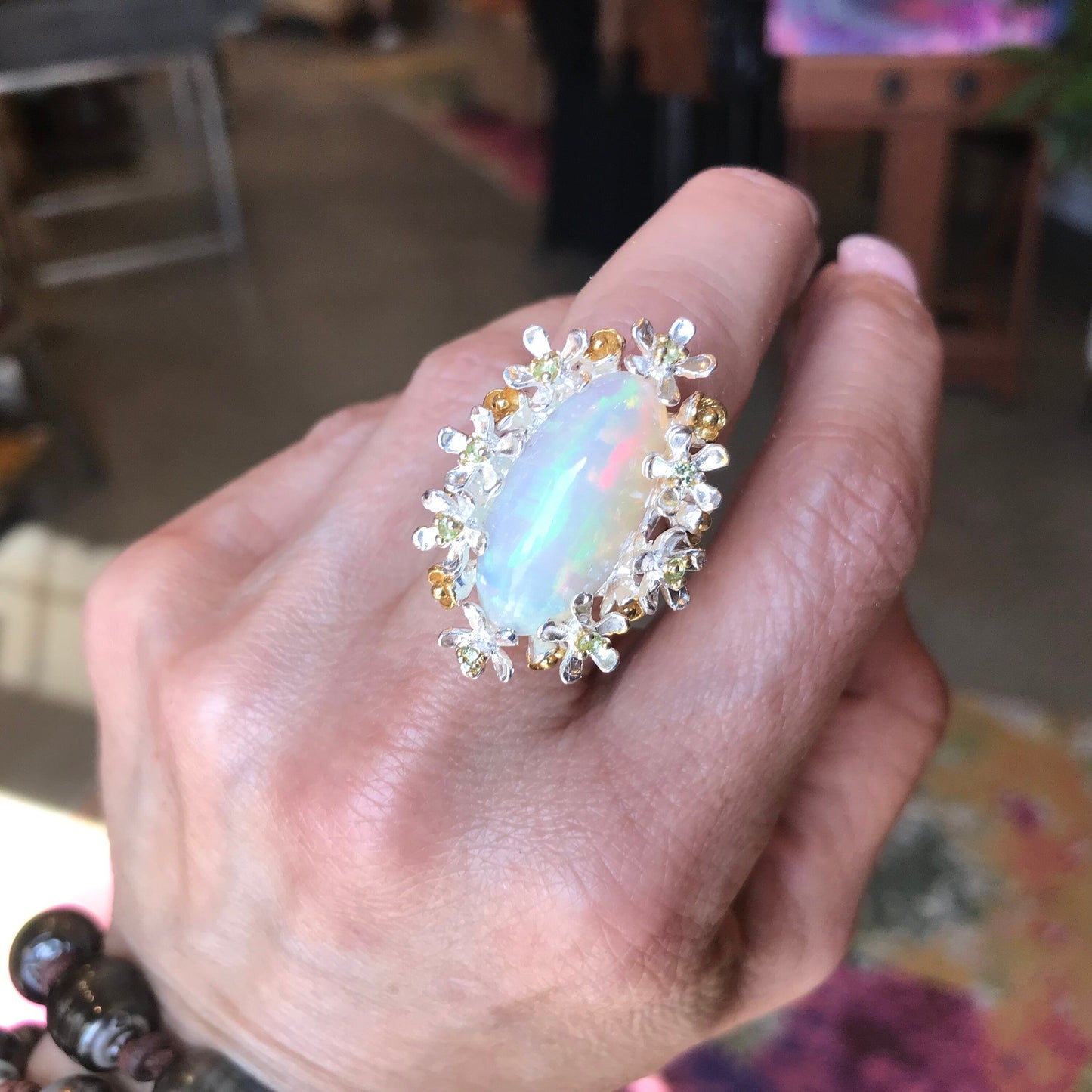 sterling silver Natural Fire rainbow Opal ring 8 Colors Of Etnika