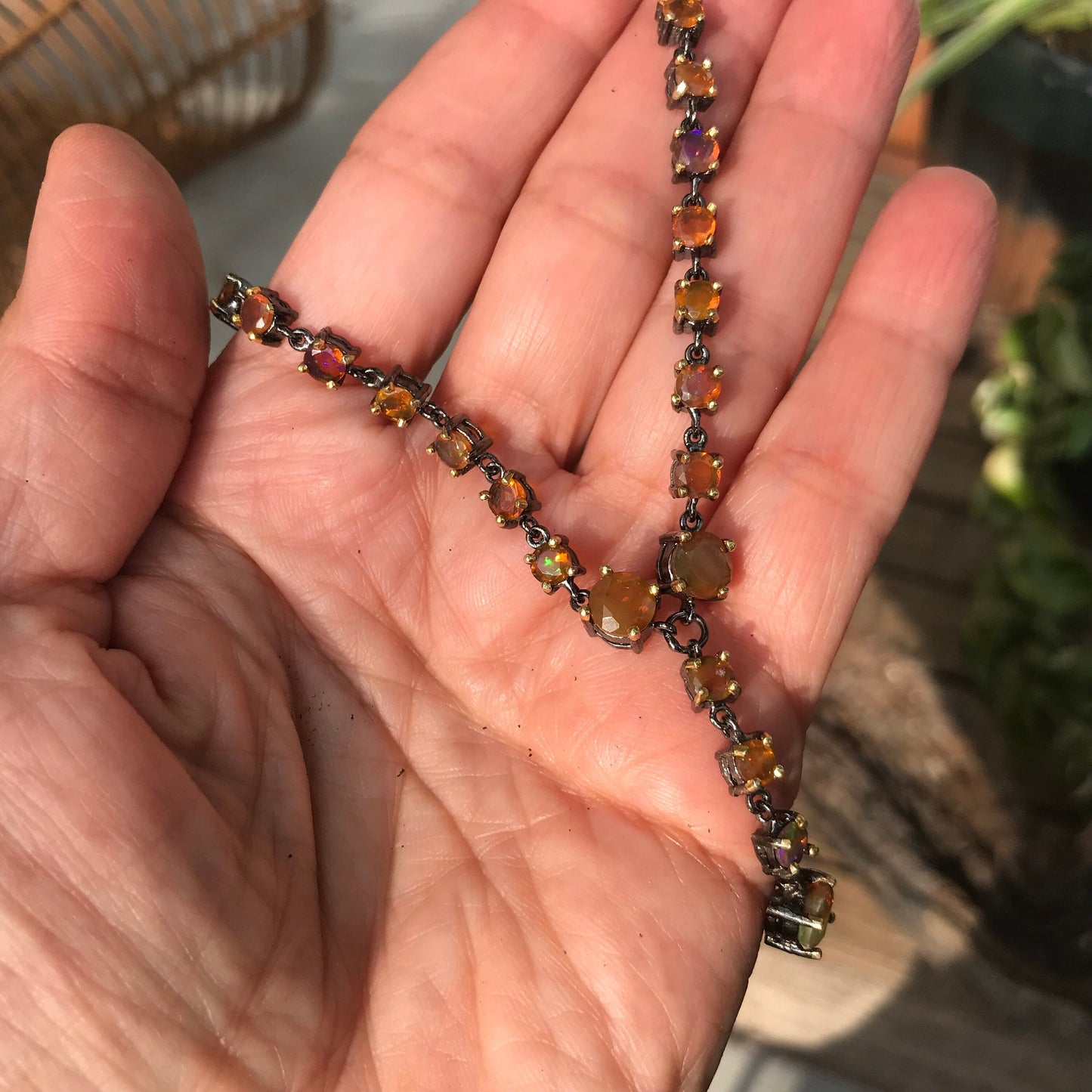Natural Rainbow orange opal Sterling Silver Necklace Colors Of Etnika