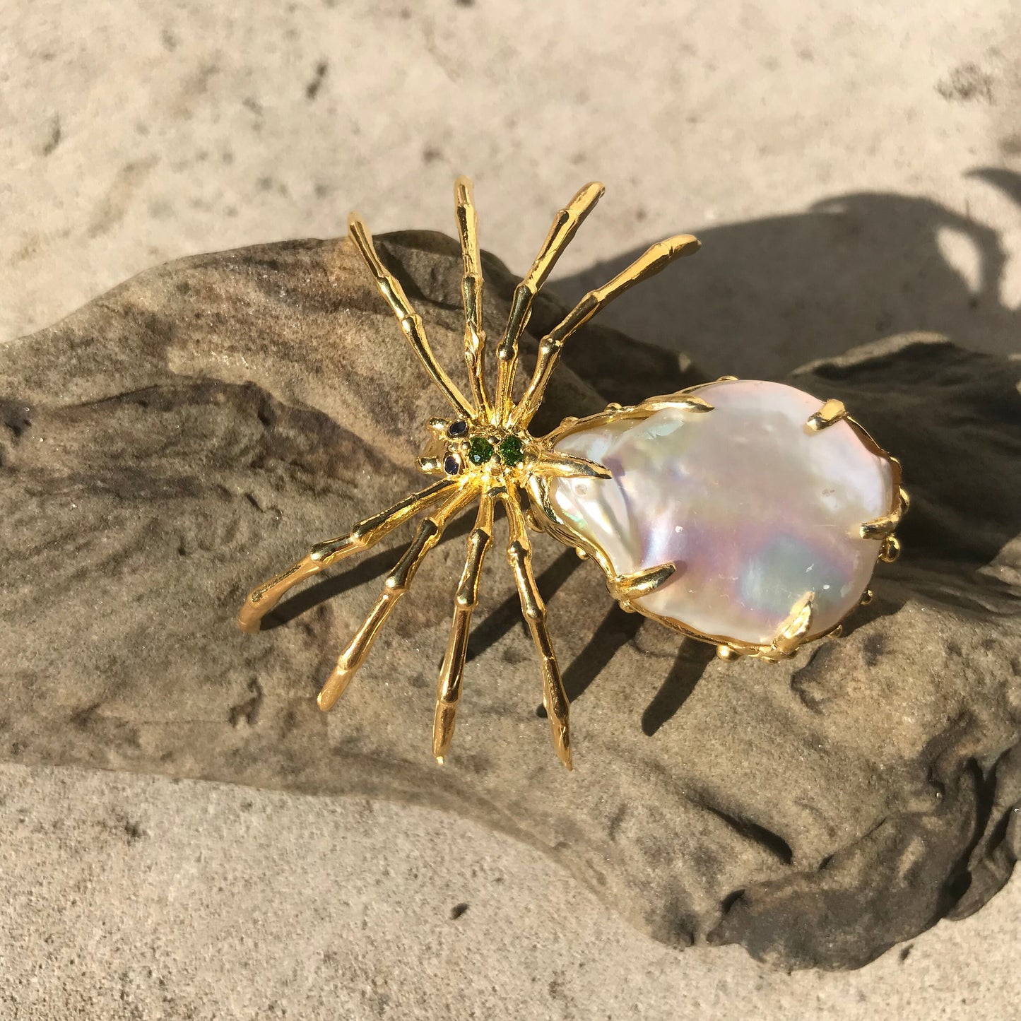 Sterling silver natural pearl gold brooch pin spider *RESERVED do NOT buy