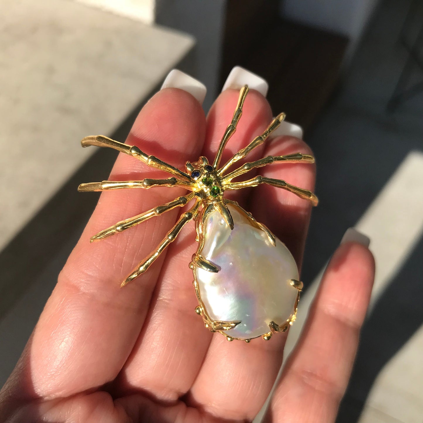 Sterling silver natural pearl gold brooch pin spider *RESERVED do NOT buy