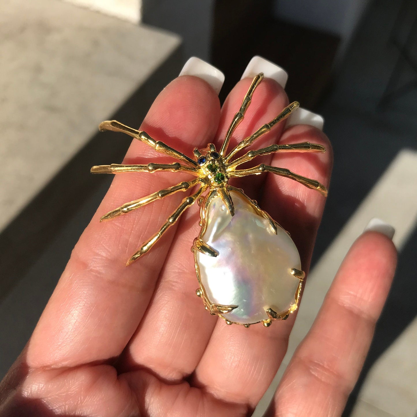 Sterling silver natural pearl gold brooch pin spider Colors Of Etnika
