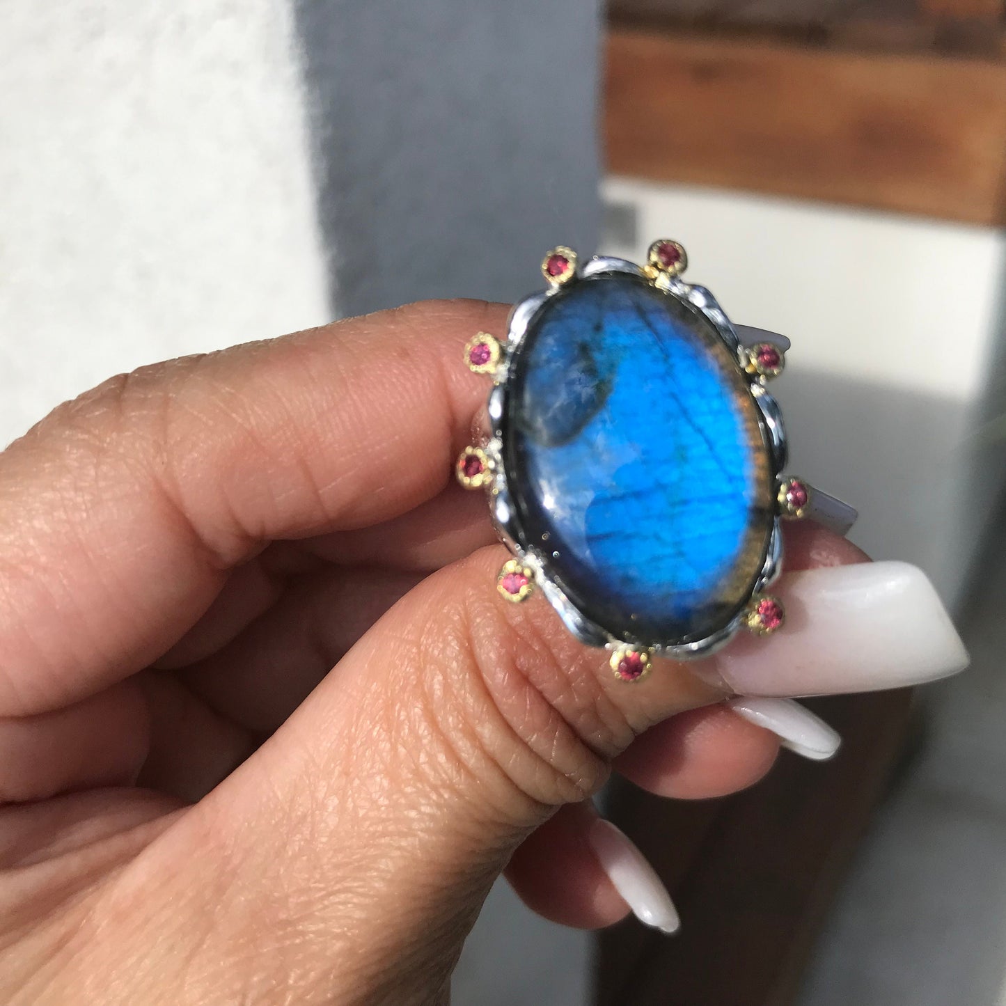 sterling silver Labradorite statement Ring 8.5
