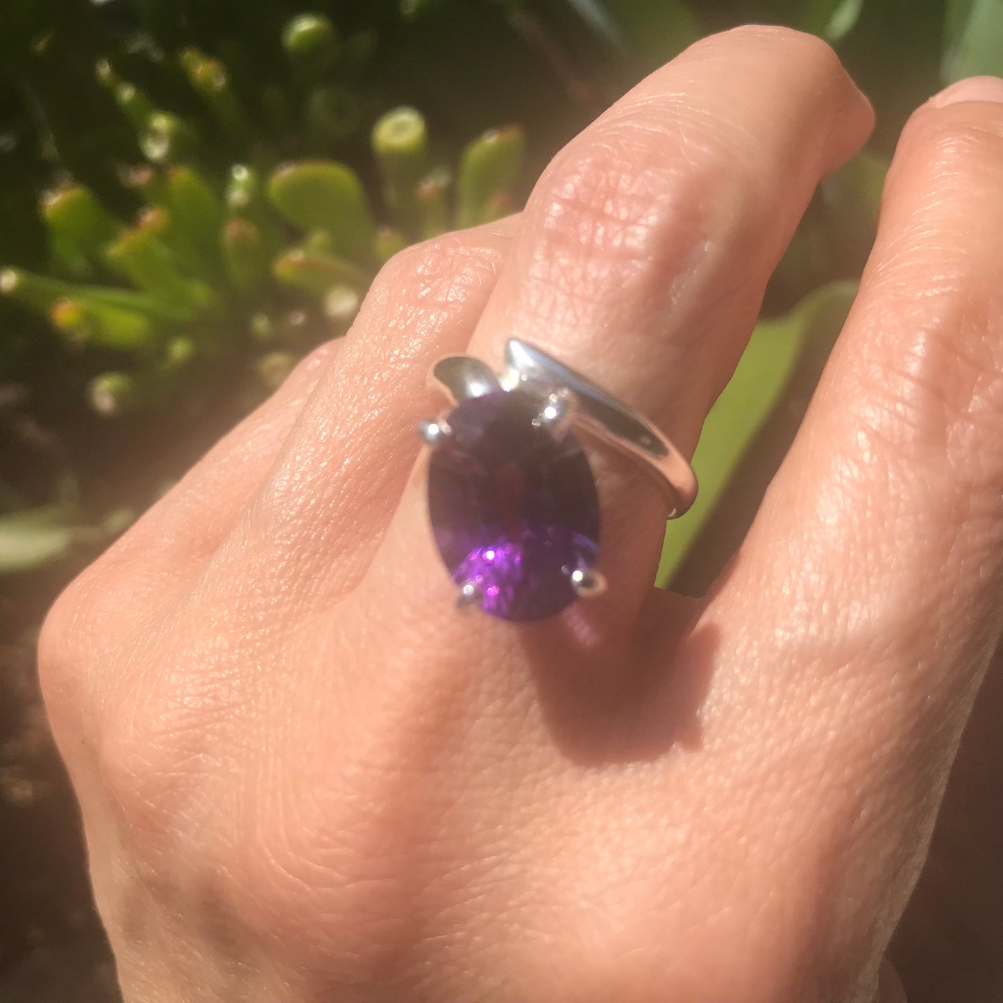 Sterling silver amethyst solitaire can be adjusted 7 8