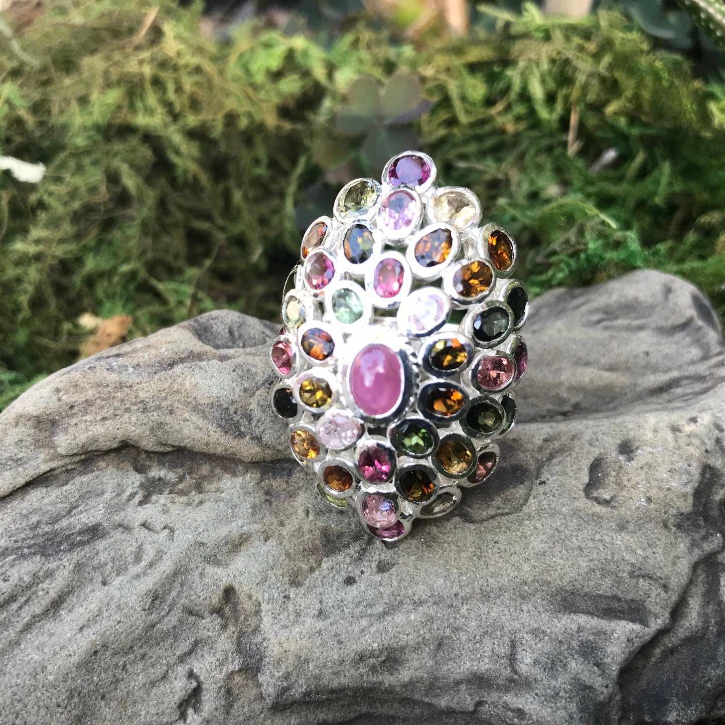 Handmade sterling silver Ruby tourmaline statement Ring 6.5 Colors Of Etnika