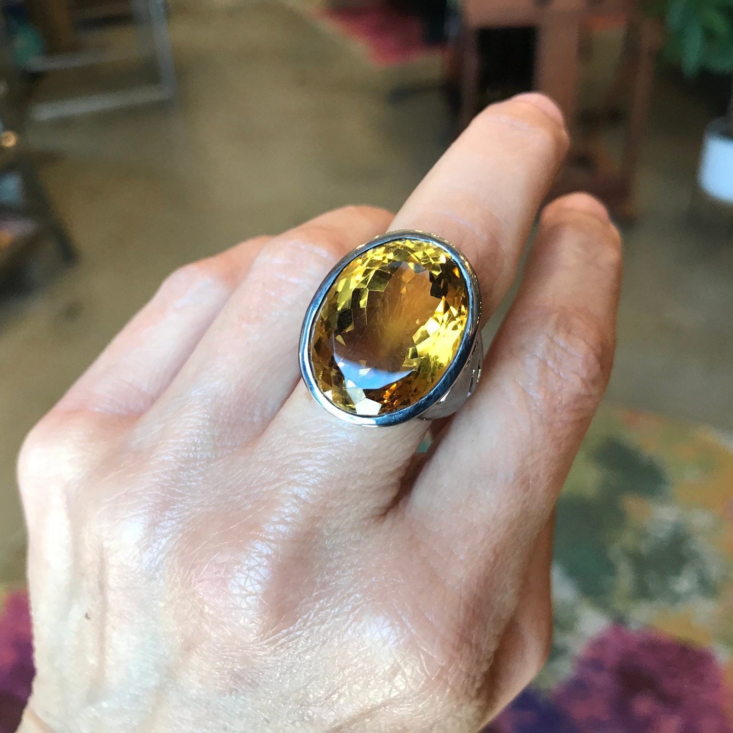 Sterling silver natural citrine statement Ring modernist 8 Colors Of Etnika