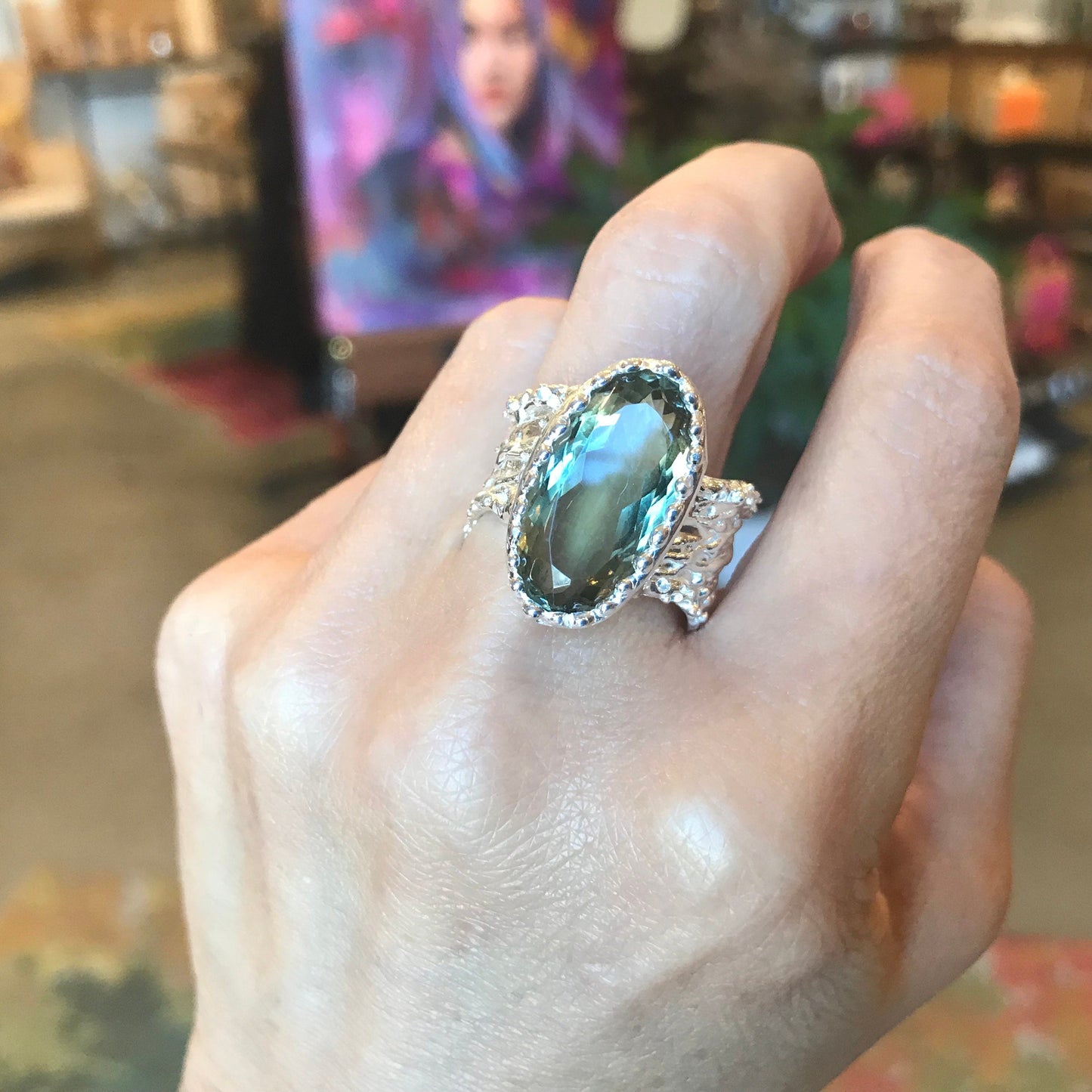 Sterling Silver green amethyst band Ring size 8 Colors Of Etnika