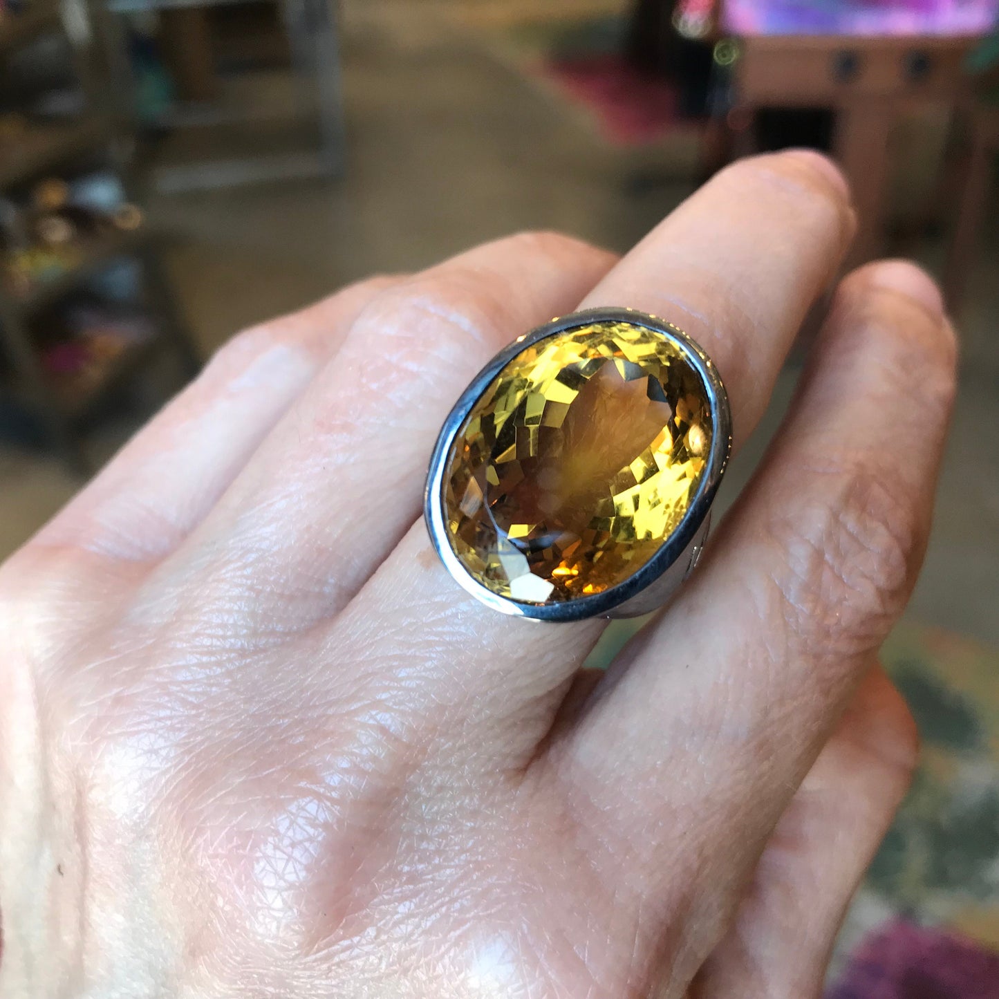 Sterling silver natural citrine statement Ring modernist 8