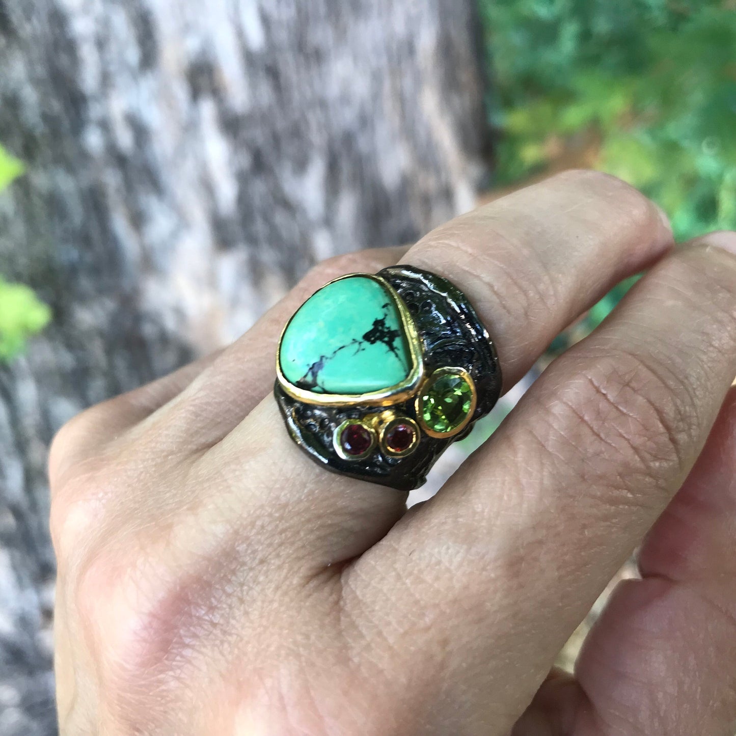 Sterling silver natural turquoise band ring 6 Colors Of Etnika