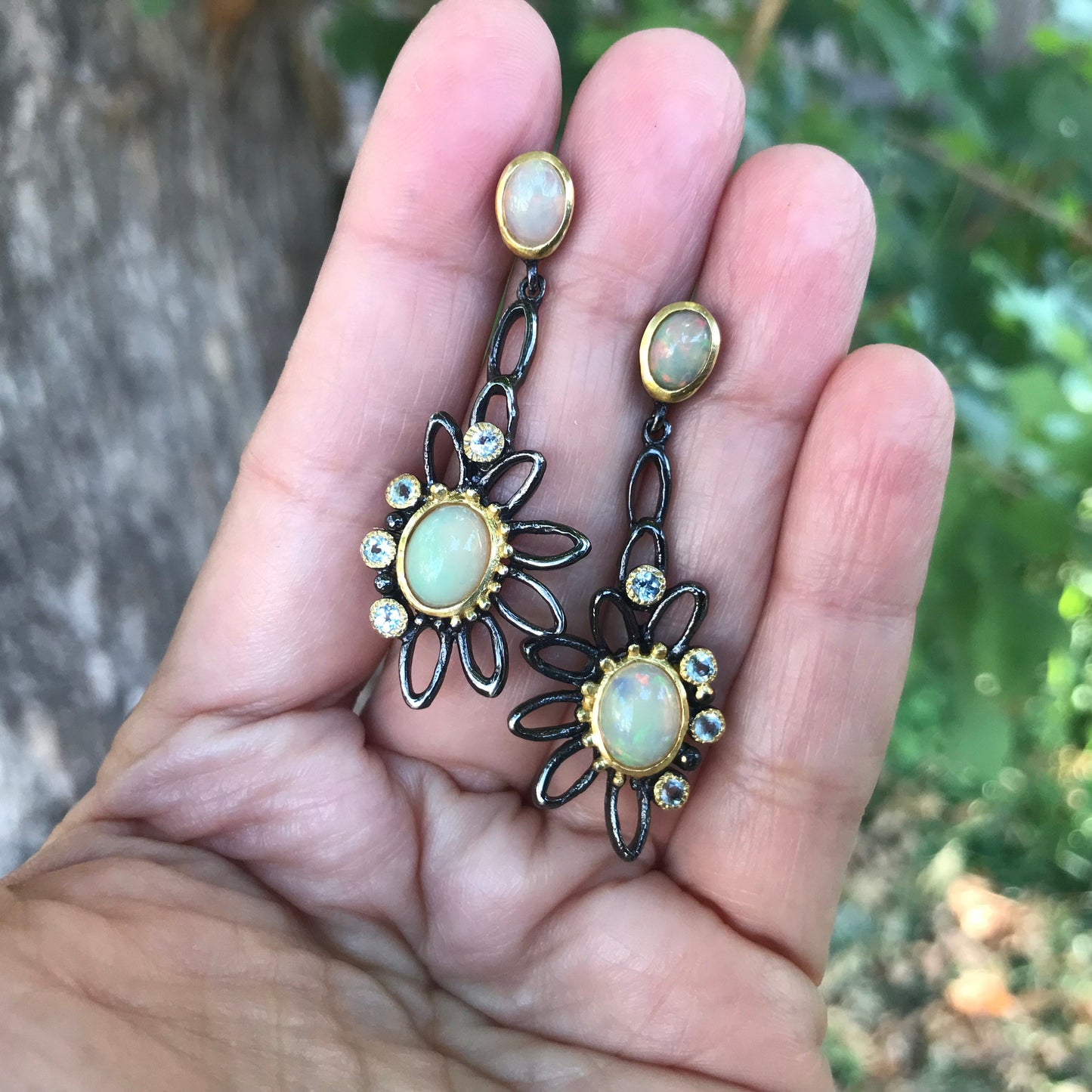 sterling silver fire opal flower statement Earrings