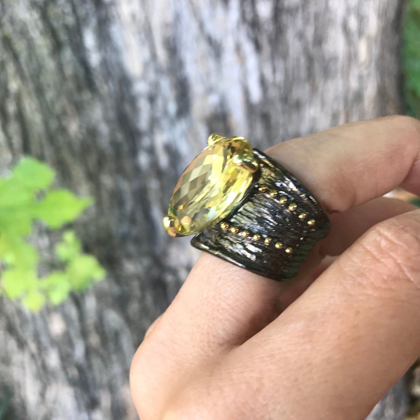sterling silver 20ct natural lemon quartz band ring 7.5 Colors Of Etnika