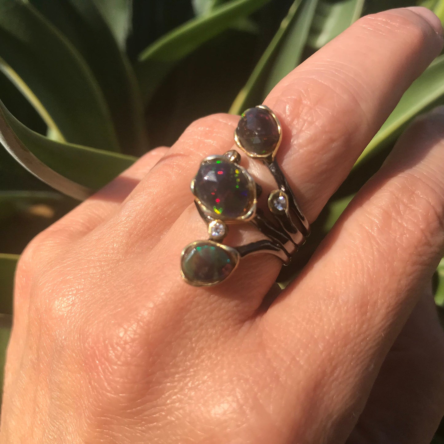 sterling silver natural fire opal modernist band ring 6 Colors Of Etnika