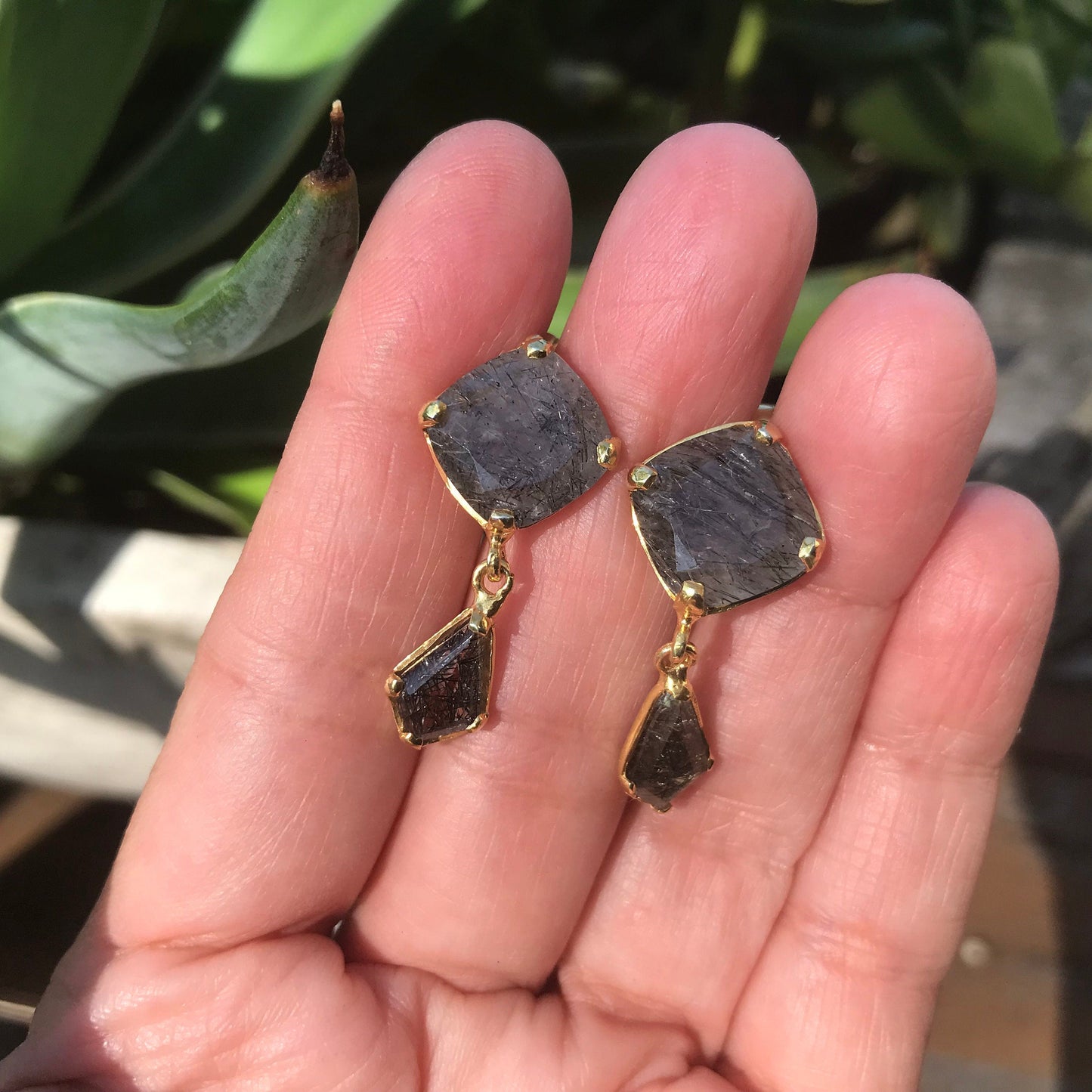 sterling silver statement rutilated quartz gold earrings Colors Of Etnika