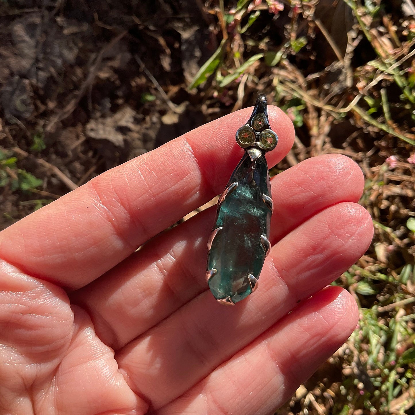 Natural fluorite Sterling Silver pendant for necklace pear shape