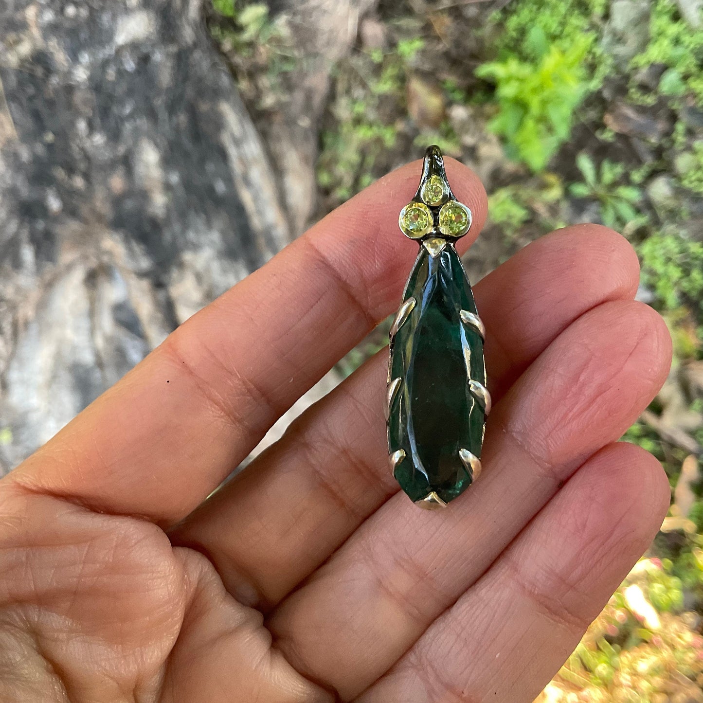 Natural fluorite Sterling Silver pendant for necklace pear shape