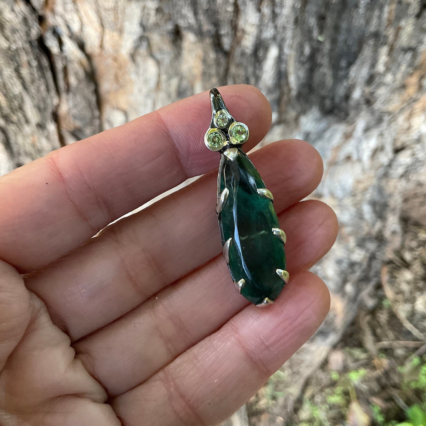 Natural fluorite Sterling Silver pendant for necklace pear shape