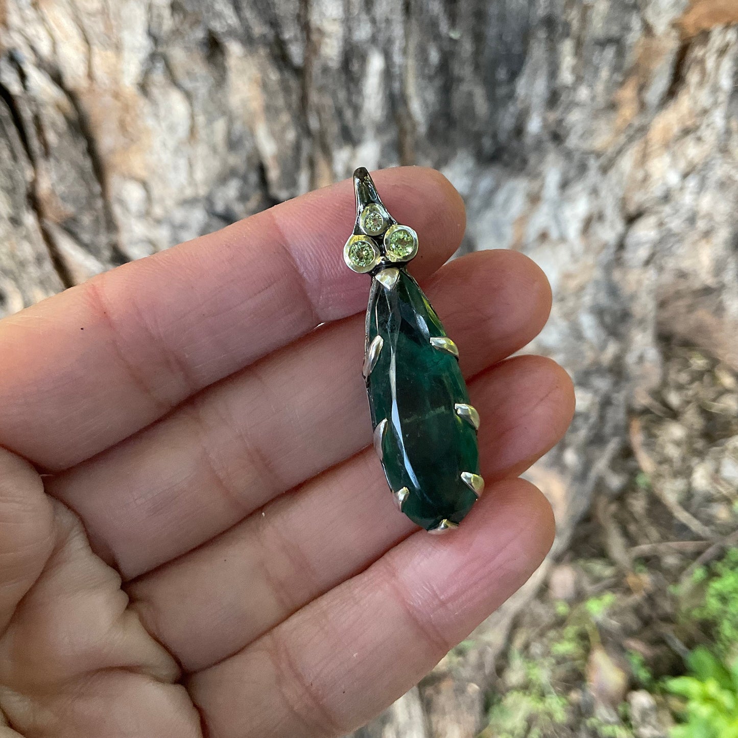 Natural fluorite Sterling Silver pendant for necklace pear shape