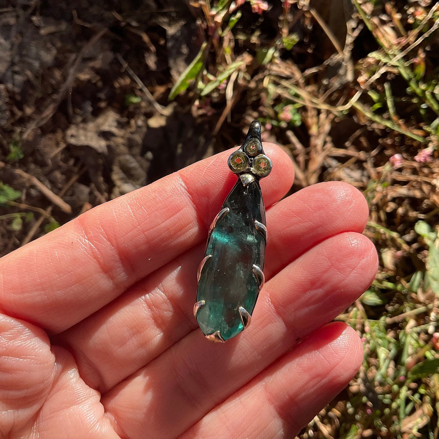 Natural fluorite Sterling Silver pendant for necklace pear shape