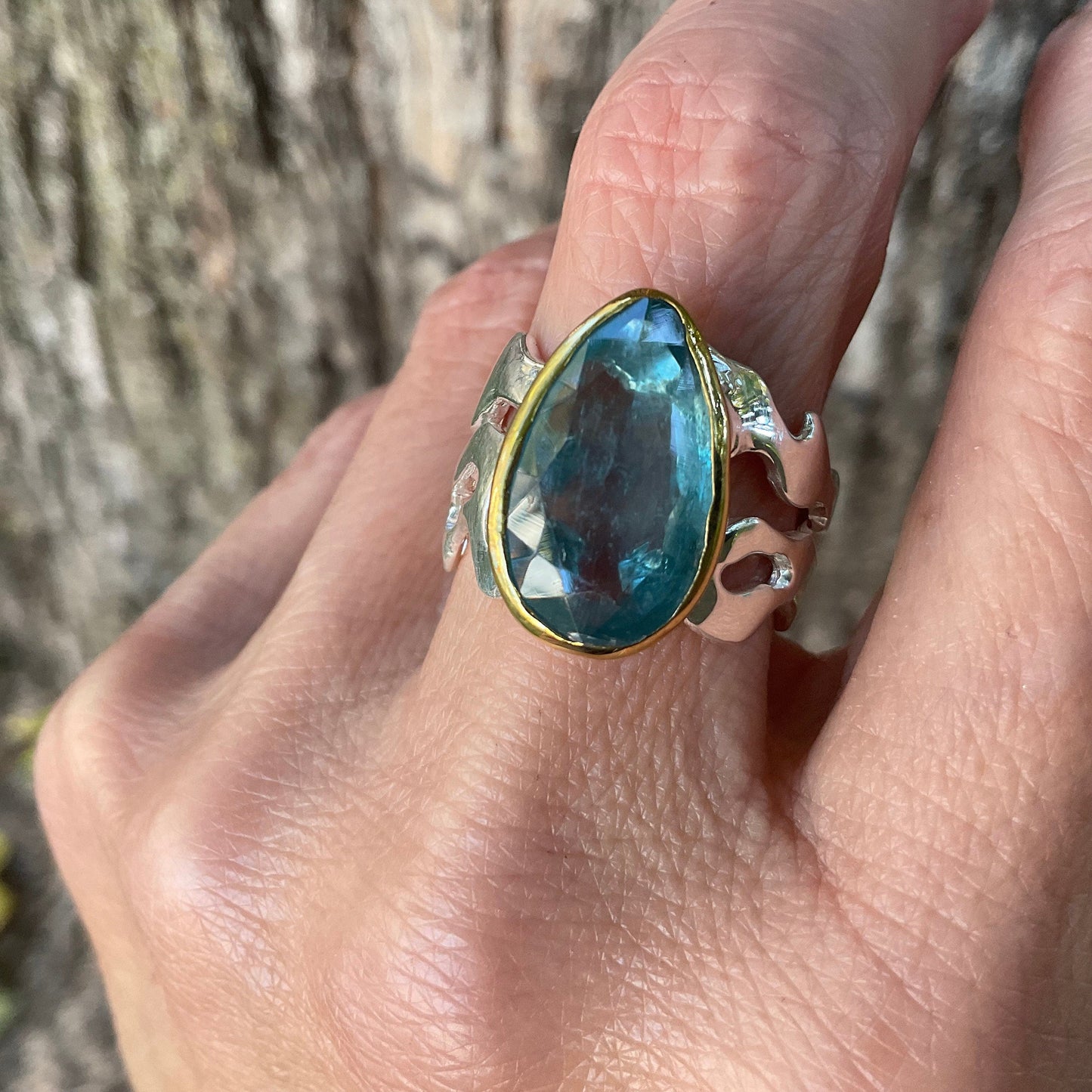 Sterling Silver blue kyanite ocean waves band ring 8 Colors Of Etnika