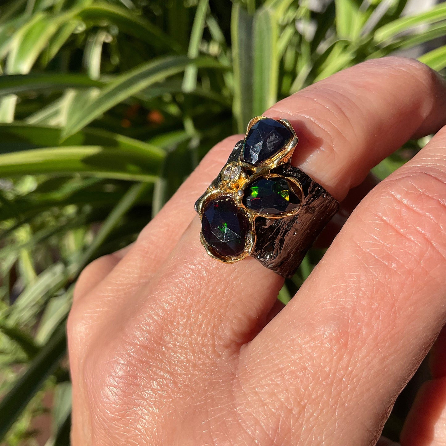 sterling silver natural fire opal band ring 7 Colors Of Etnika