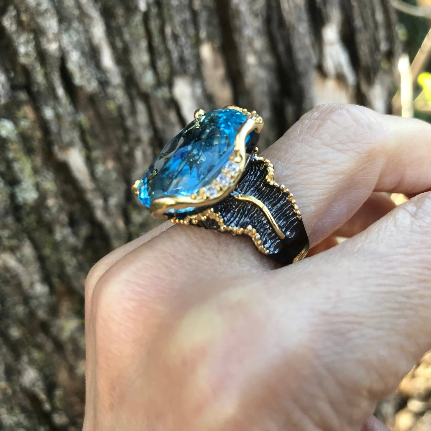 Sterling silver Blue topaz statement 28ct band ring 8 Colors Of Etnika