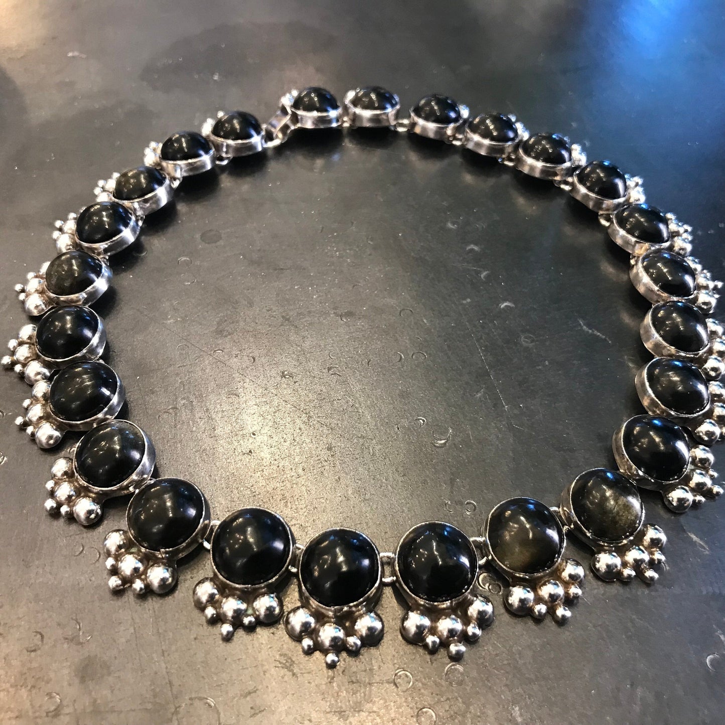 Sterling silver Repousse Abstract obsidian necklace Choker Colors Of Etnika