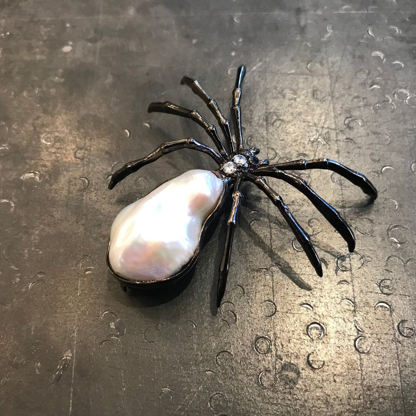 Sterling silver natural pearl brooch pin spider Colors Of Etnika