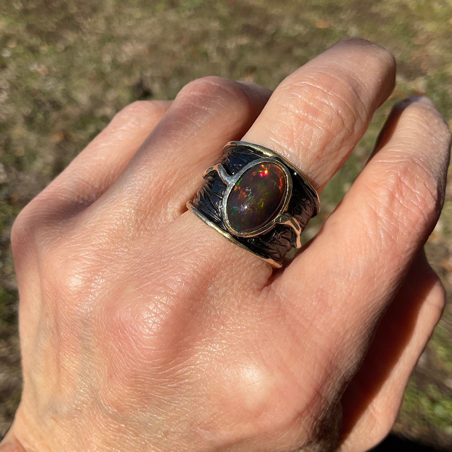 sterling silver natural red fire opal band ring 7.5