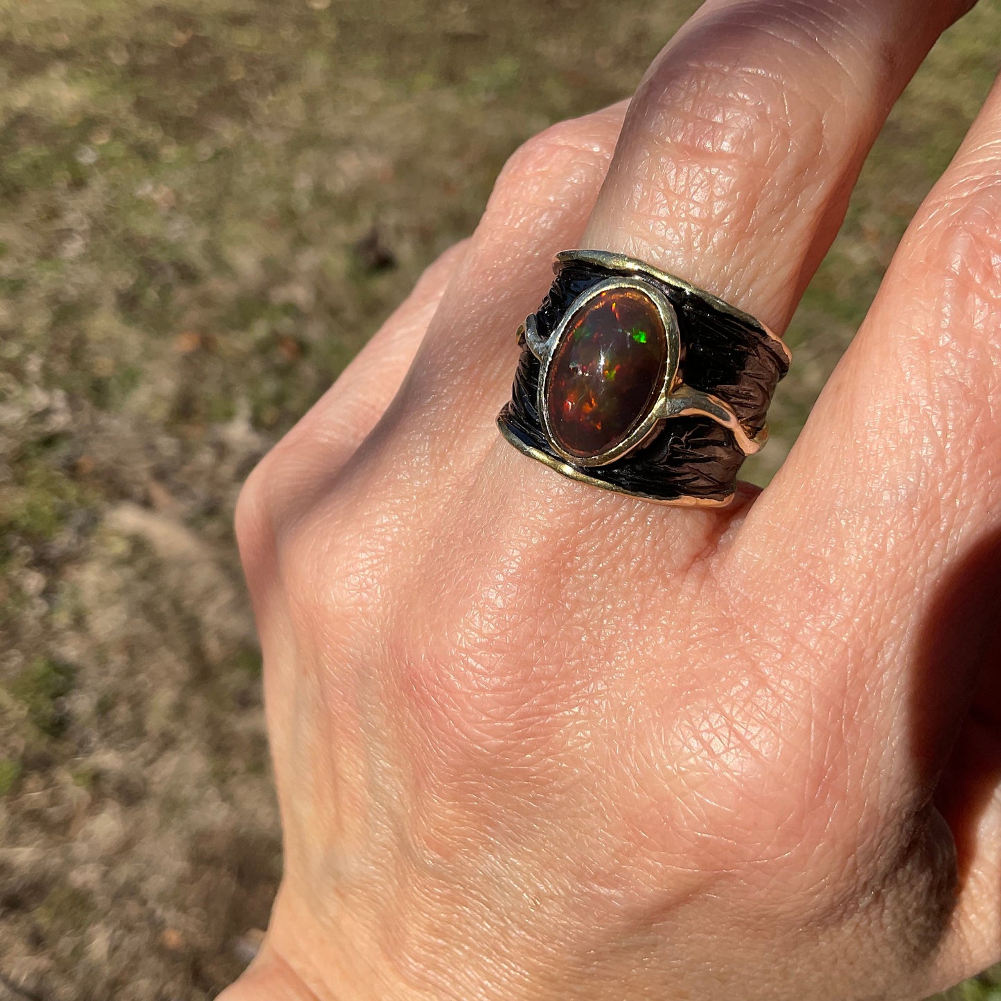 sterling silver natural red fire opal band ring 7.5