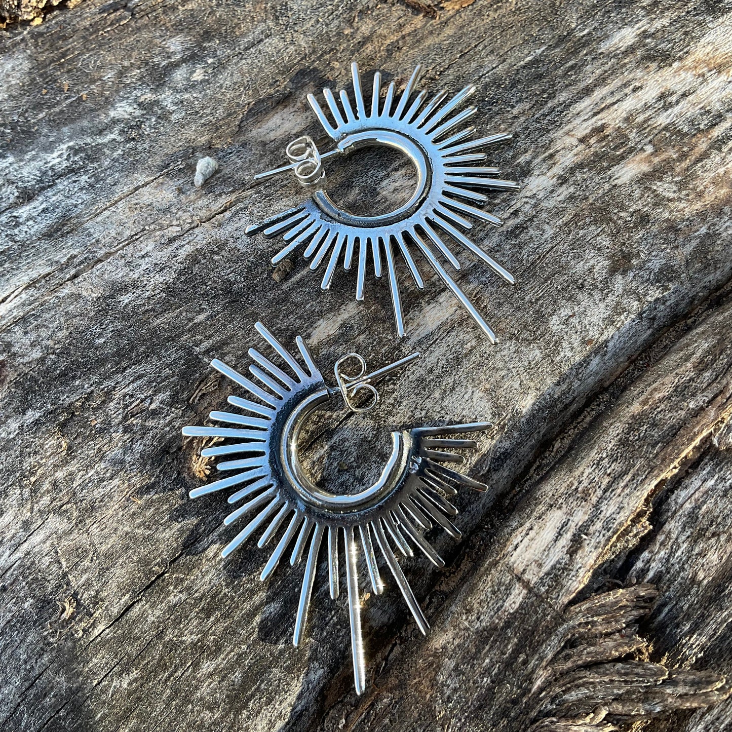 sterling silver Sunburst star burst sun Earrings