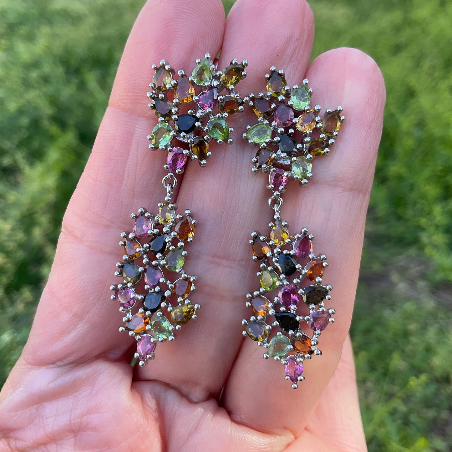 Sterling Silver multi color Tourmaline fancy earring
