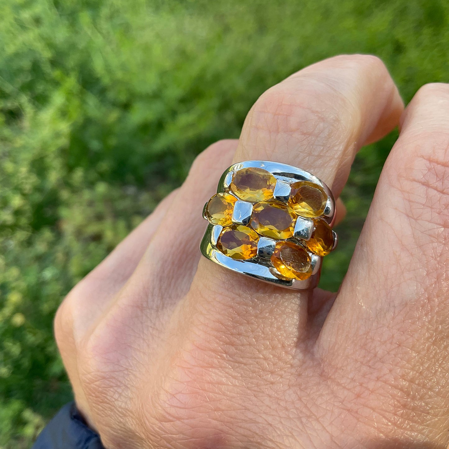 Handmade Sterling yellow citrine Band ring 8