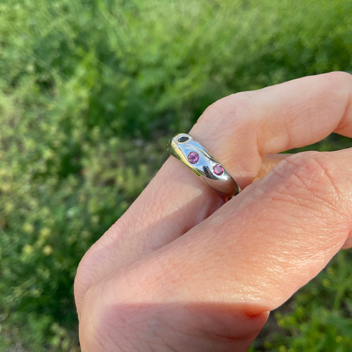 Handmade Sterling Natural tourmaline multi color Band ring 8.5