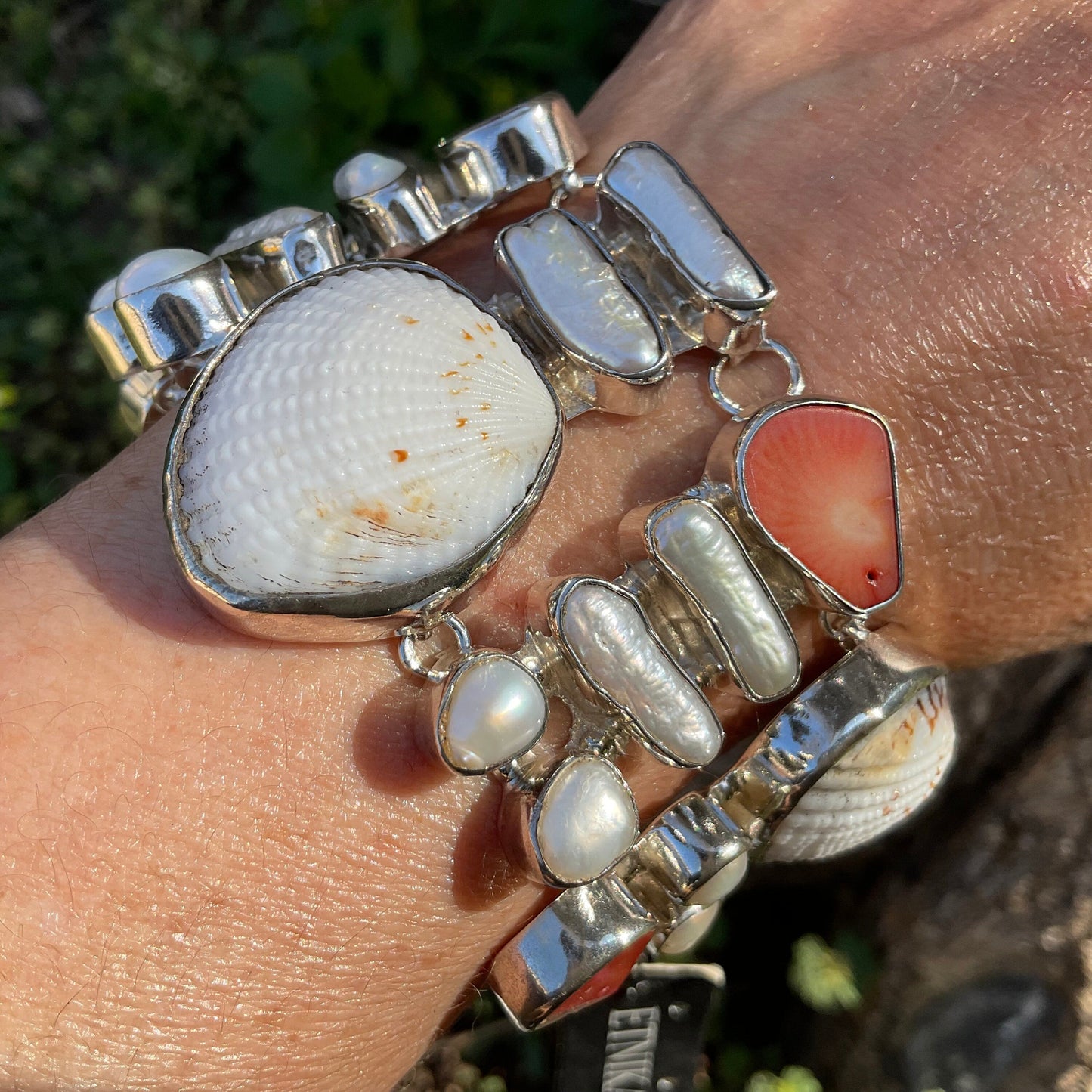 sterling silver statement pearl red coral shell multi gemstone Bracelet Colors Of Etnika
