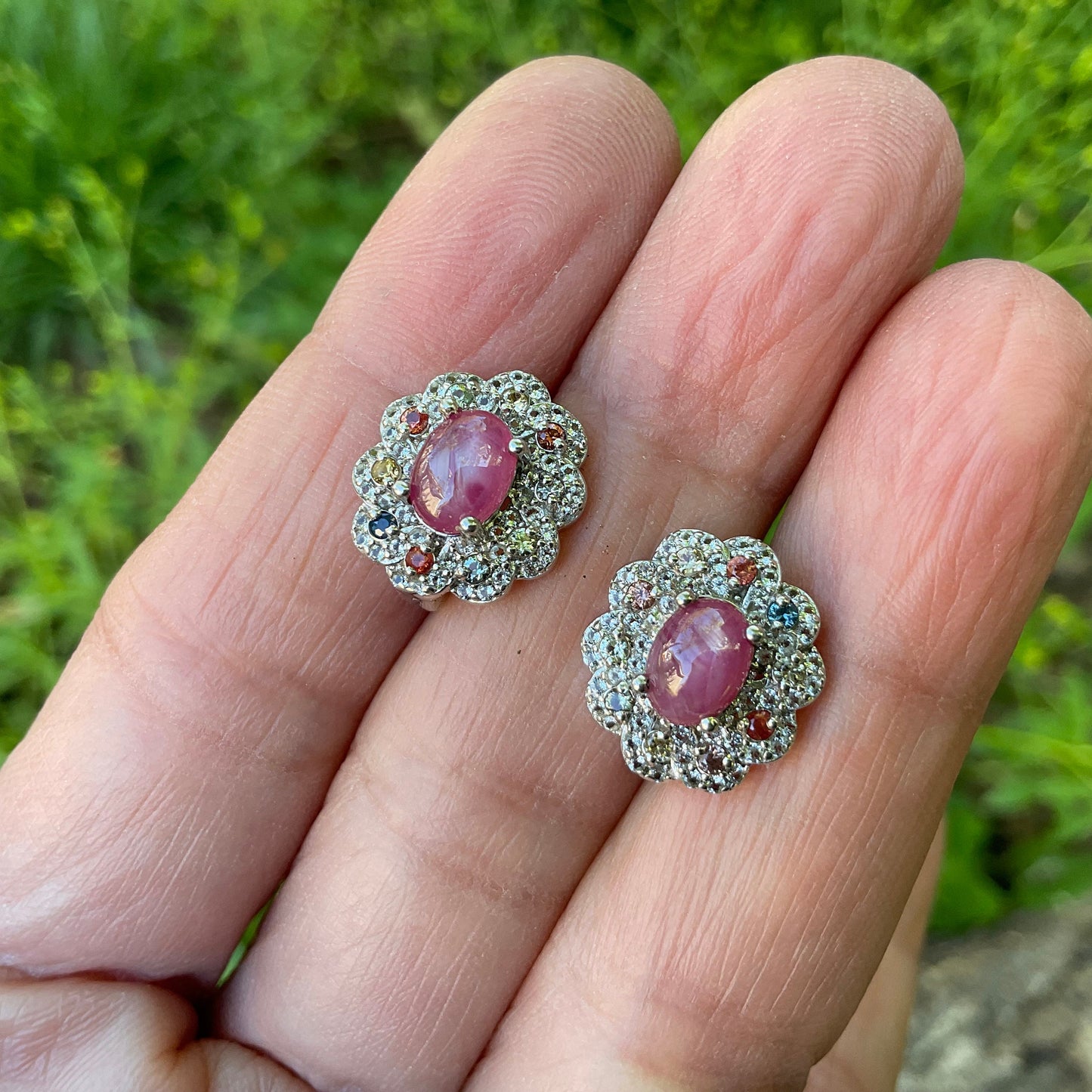 sterling silver star ruby sapphire Stud post earrings