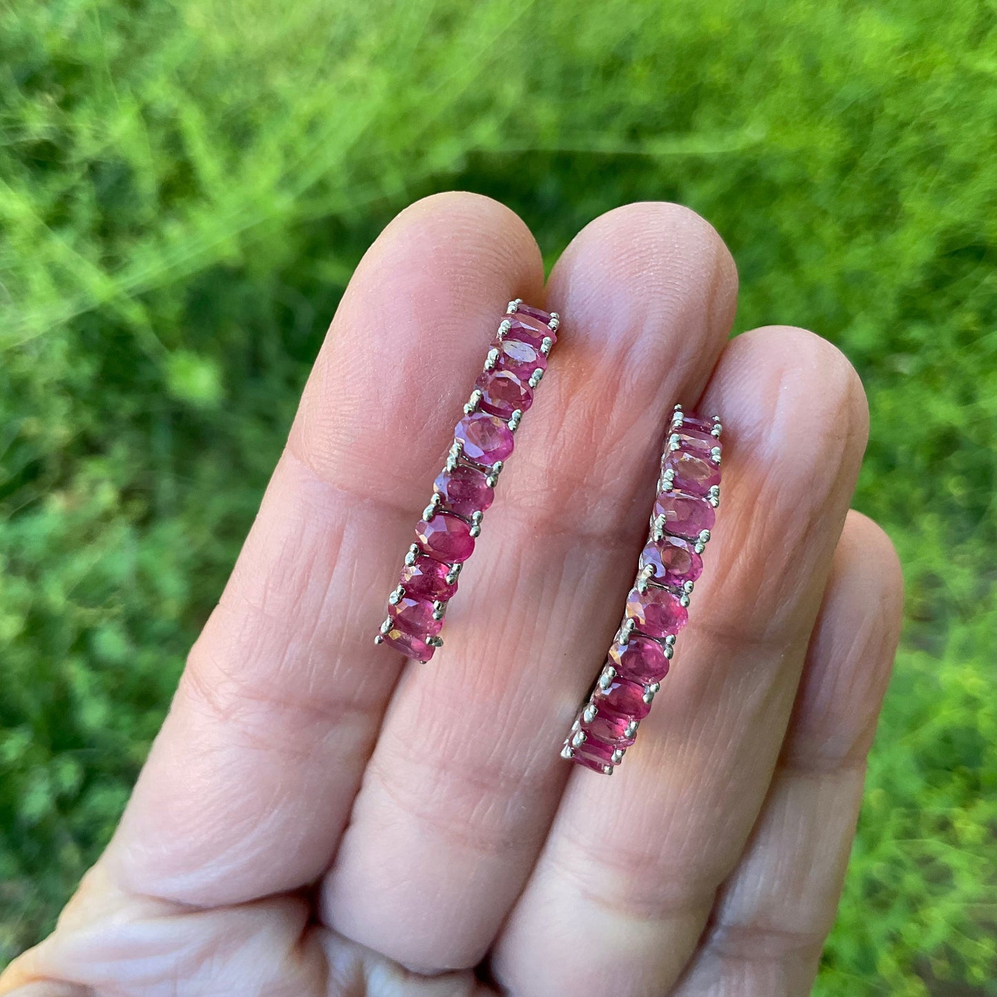 Sterling Silver red ruby hoop handmade Earrings