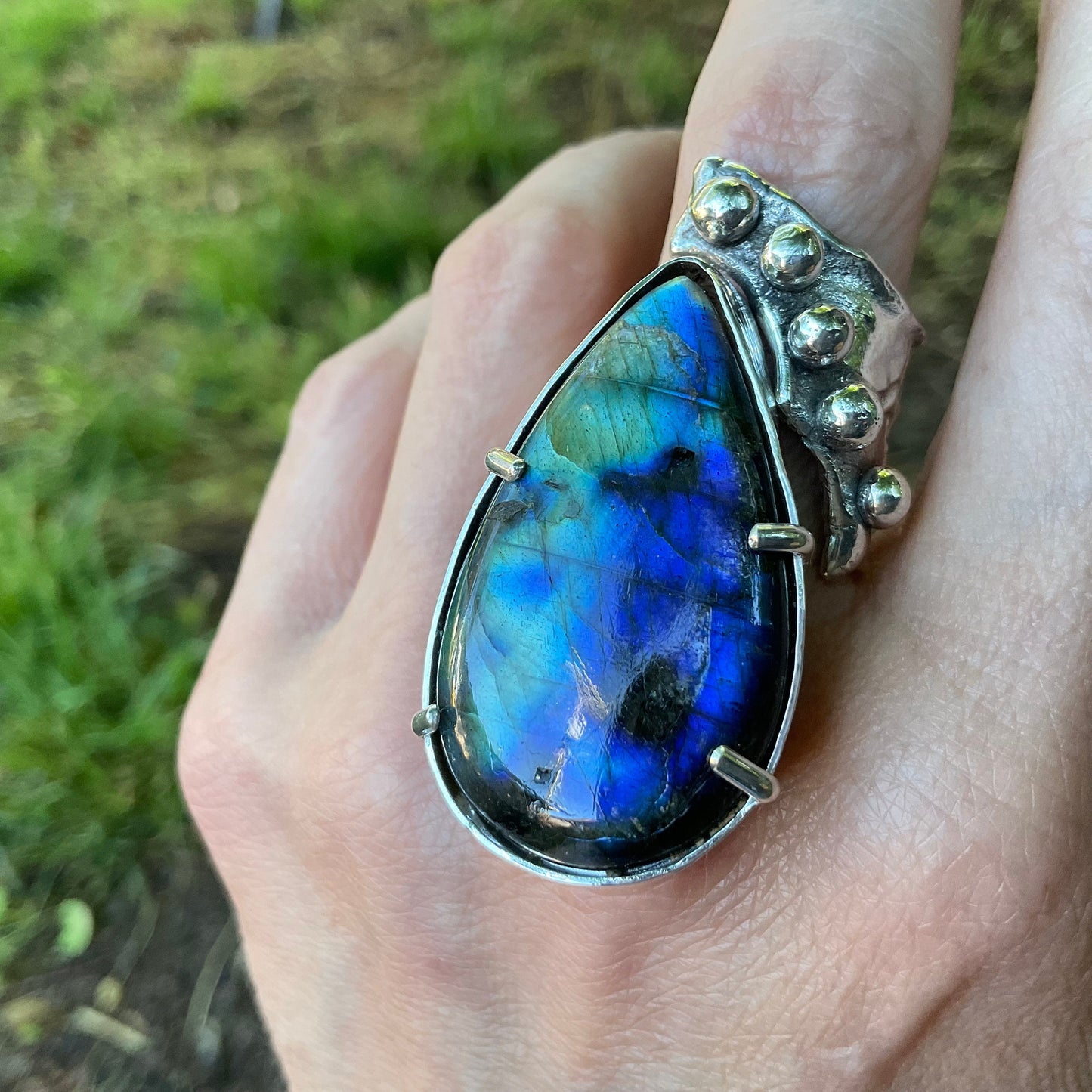 Sterling Statement spectrolite labradorite modernist cuff ring 7.5 8 9