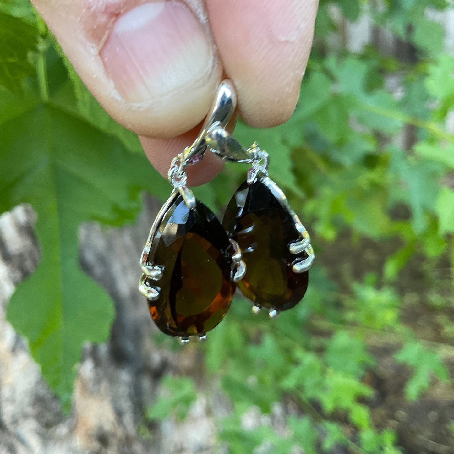 Sterling silver Smokey quartz pear shape dangle earrings Colors Of Etnika