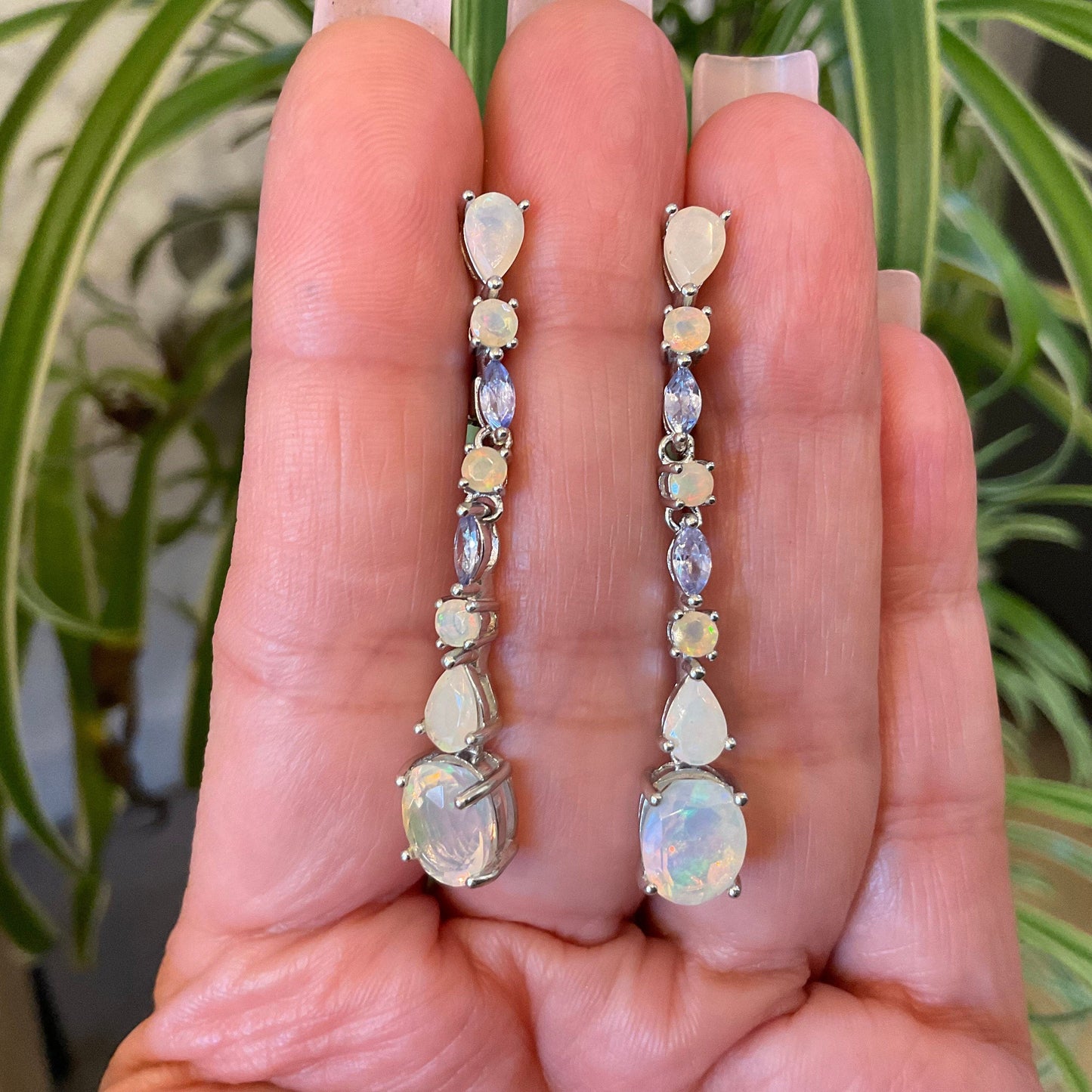 Sterling Silver rainbow opal marquis cut tanzanite dangle earrings Colors Of Etnika