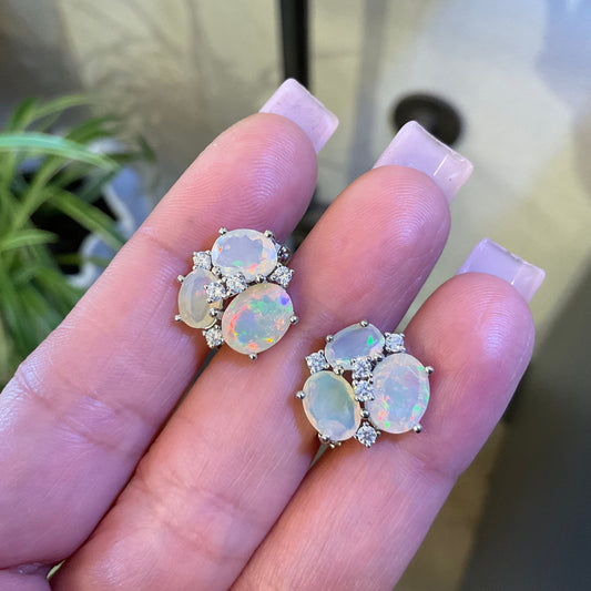 sterling silver natural rainbow opal mesmerizing post earrings
