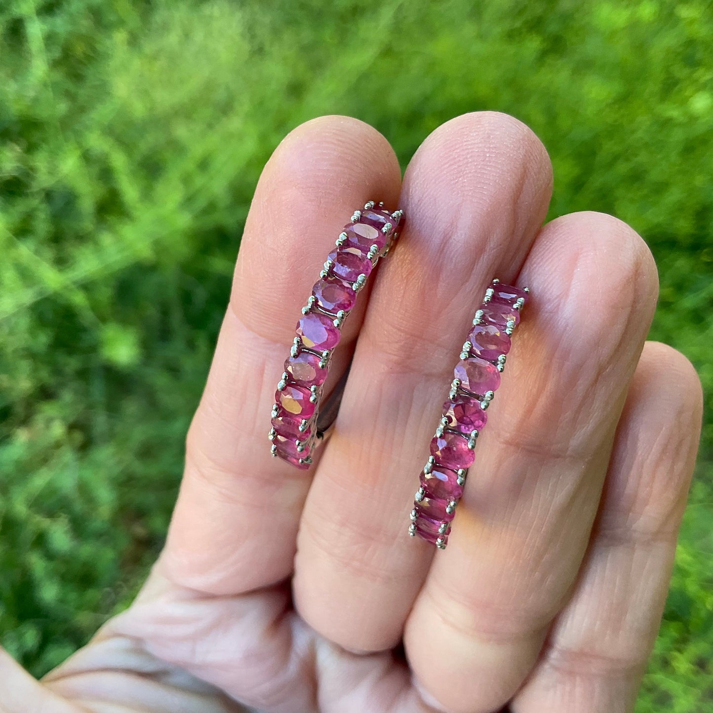 Sterling Silver red ruby hoop handmade Earrings