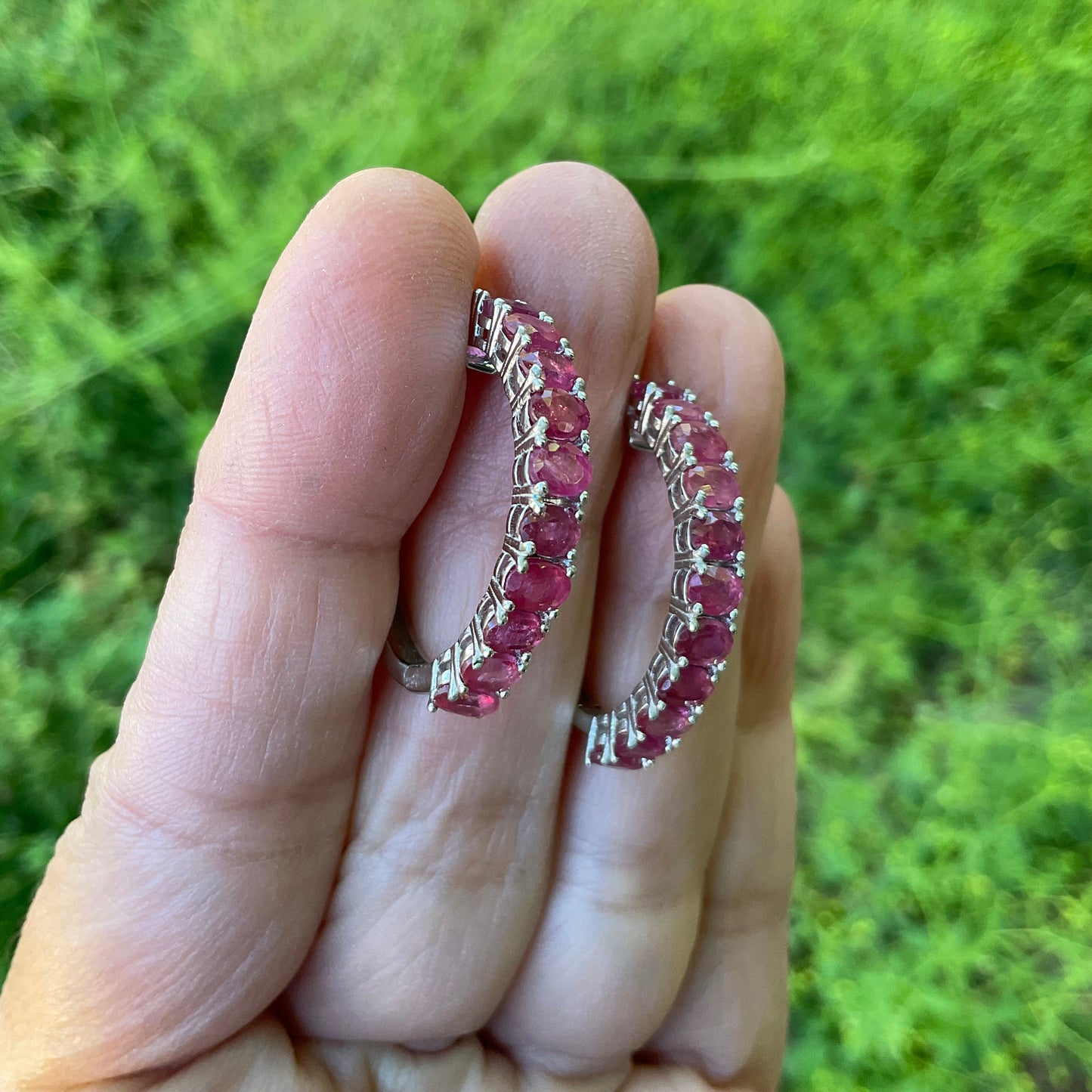 Sterling Silver red ruby hoop handmade Earrings
