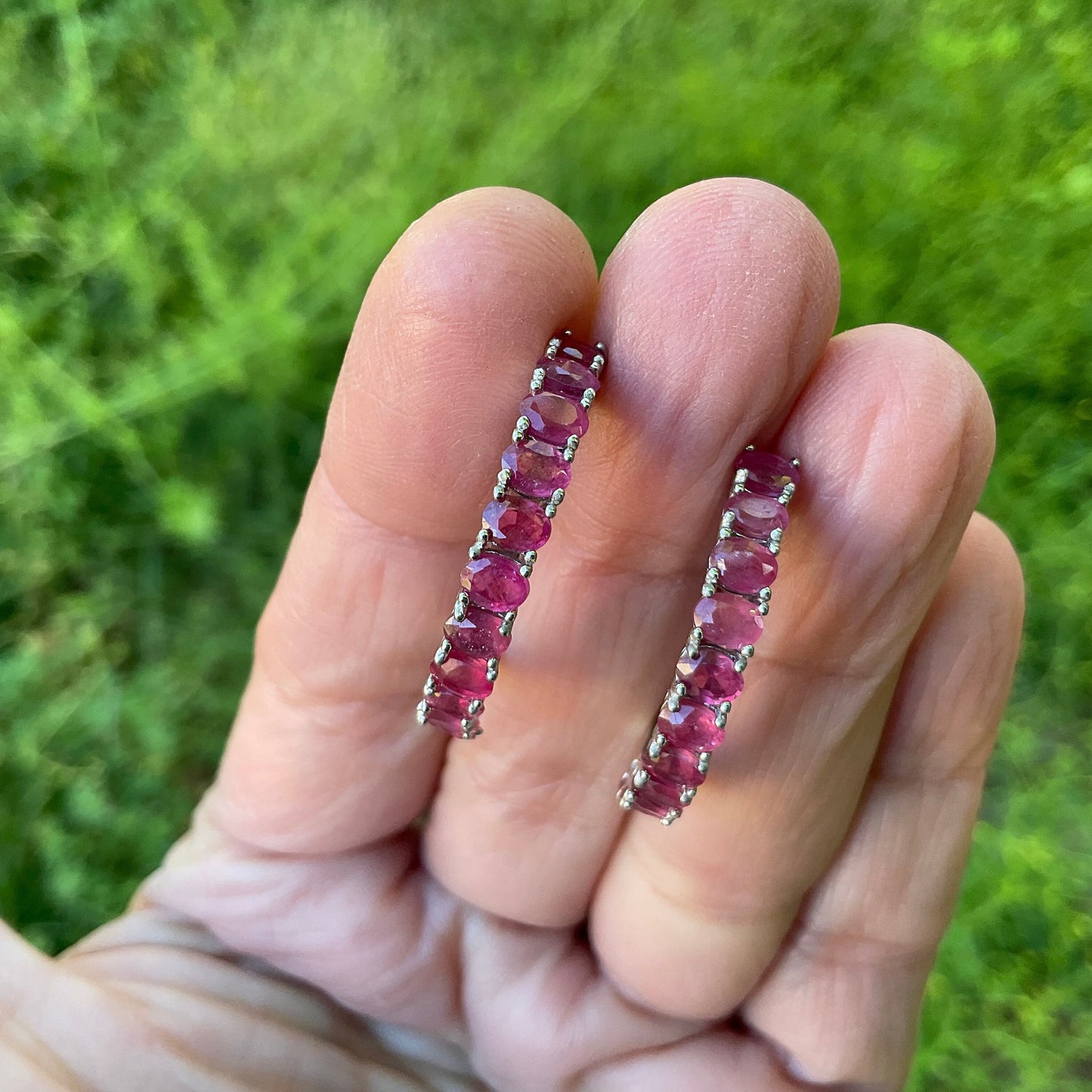 Sterling Silver red ruby hoop handmade Earrings
