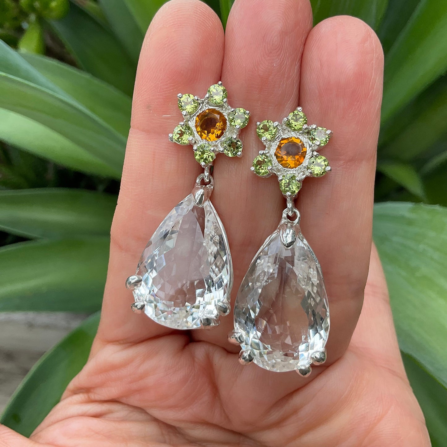 Sterling Silver natural clear quartz dangle Earrings