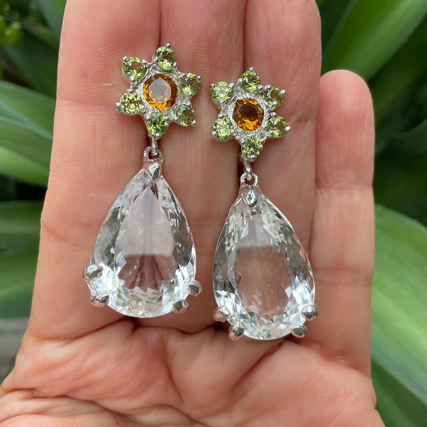 Sterling Silver natural clear quartz dangle Earrings