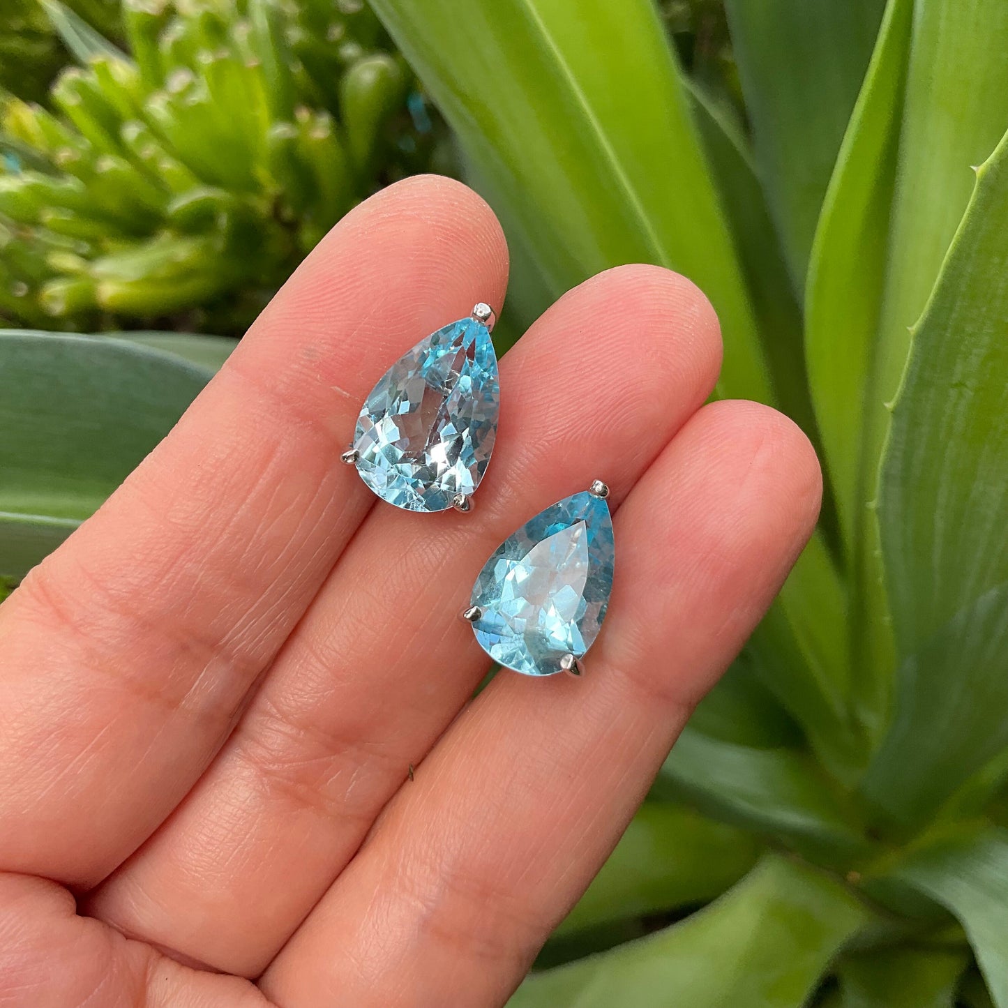Sterling Silver blue topaz medium post earrings
