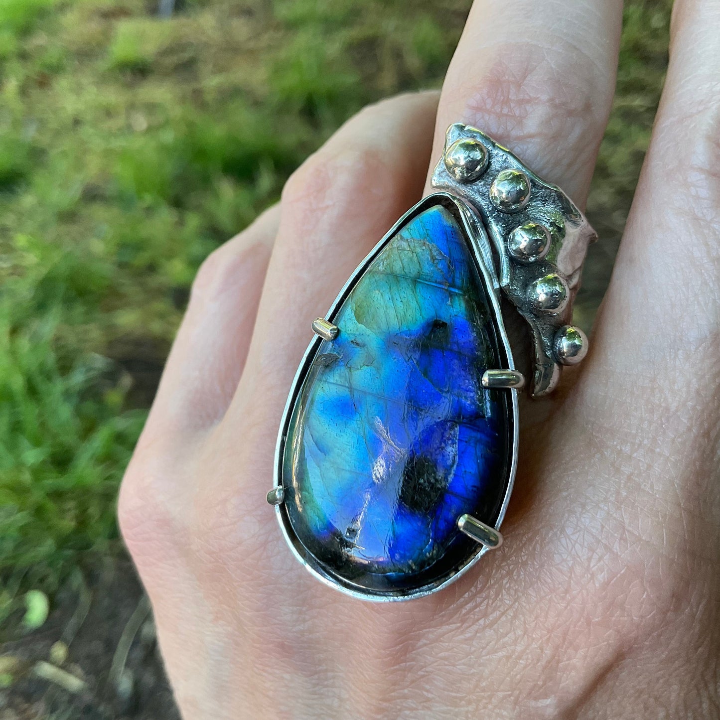 Sterling Statement spectrolite labradorite modernist cuff ring 7.5 8 9