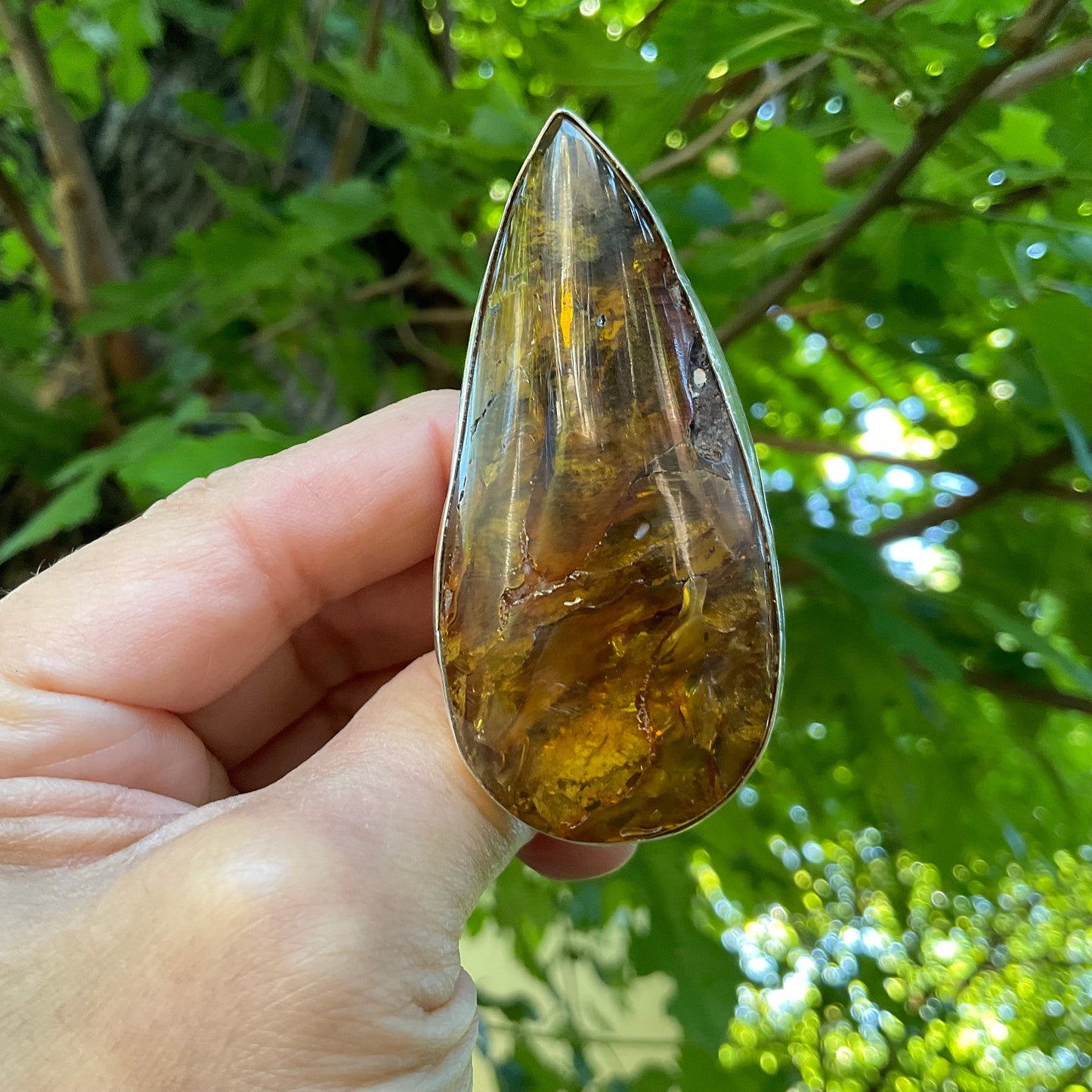 sterling silver massive Baltic amber Statement ring adjustable