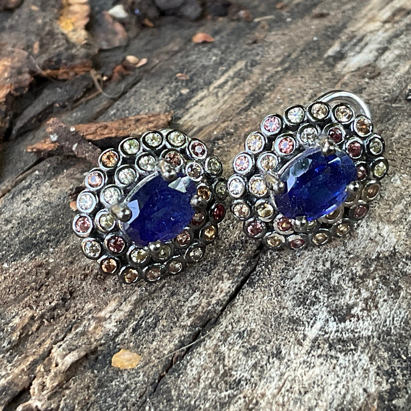 sterling silver blue sapphire multi color Stud earrings