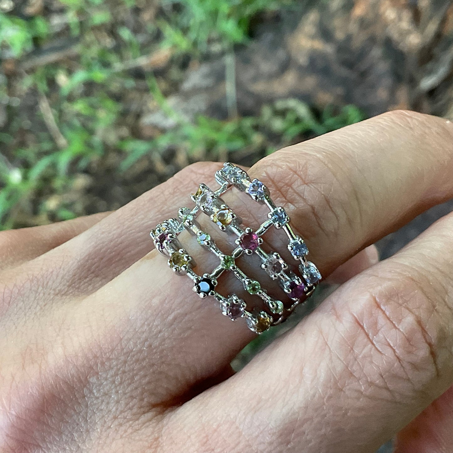 Sterling Silver tourmaline Band ring 8